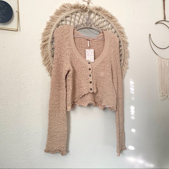 Neutral Beige Cropped Cardigan Sweater - Picture 2 of 3